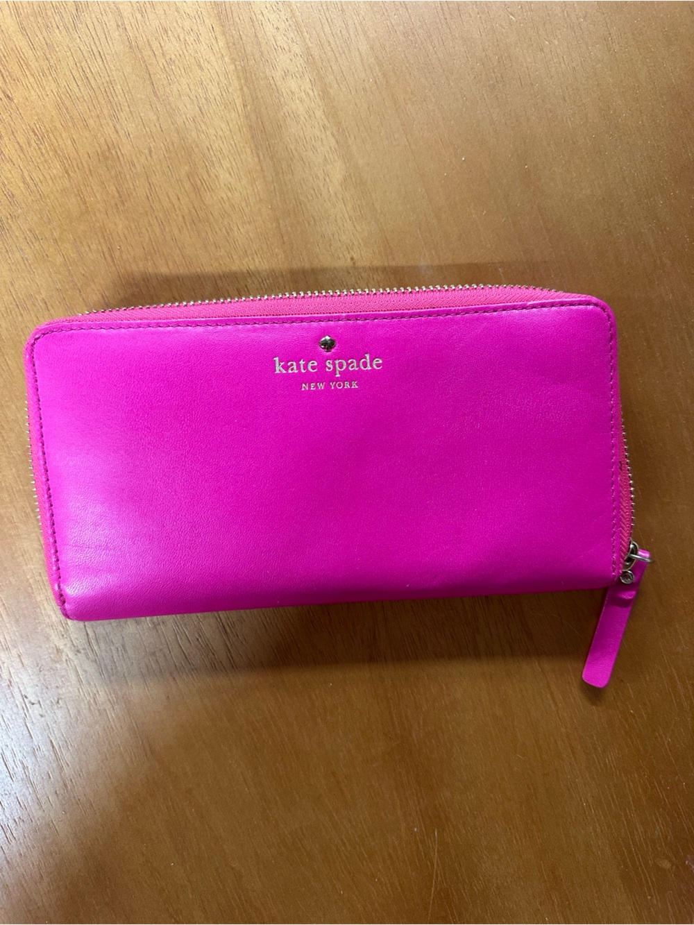 kate spade Bright Fuchsia Zip-Around Leather Wallet